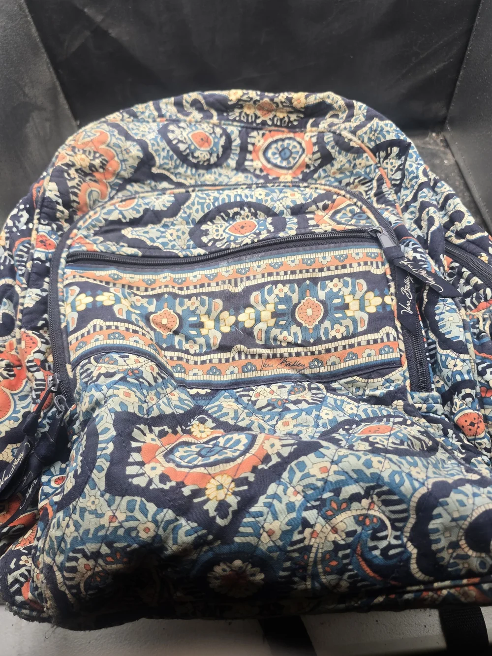 Vera Bradley Quilted Paisley Navy and Coral Backpack